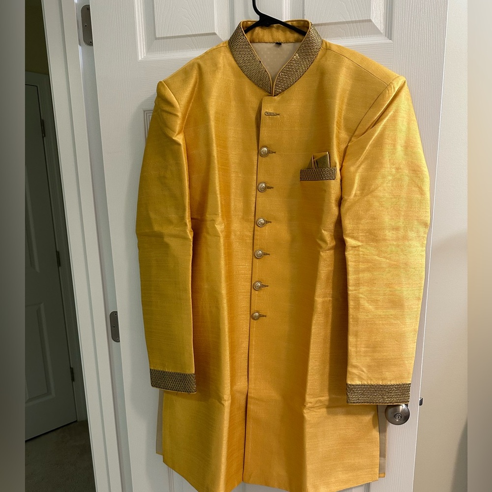 Yellow and golden silk indo western